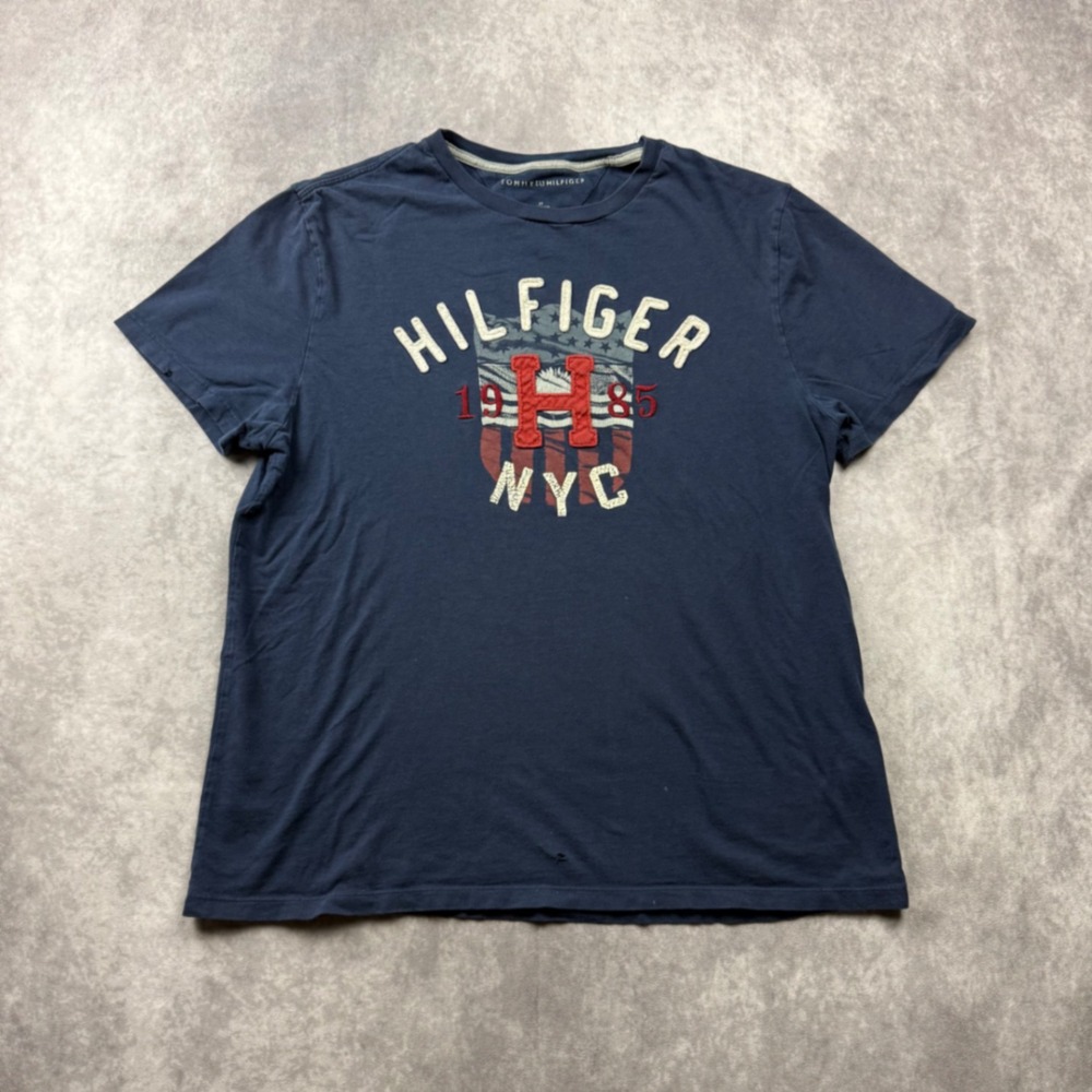 Tommy Hilfiger Mens T-Shirt Navy Blue NYC 1985 Graphic Logo Tee Size M